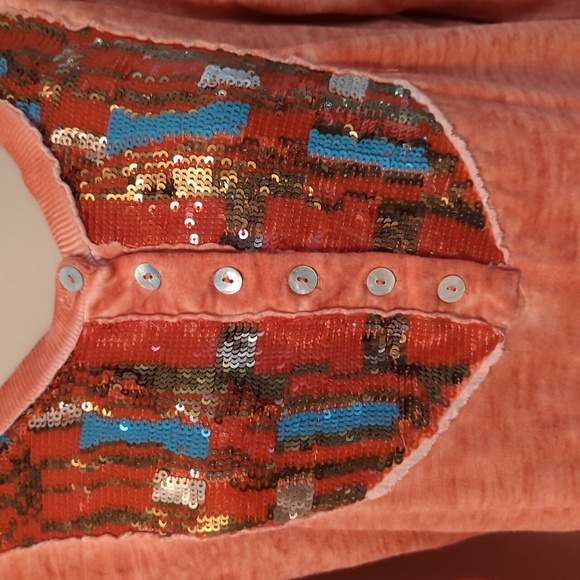 Free People Tiger Eyes Sequin Henley Top M - Picture 4 of 13